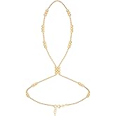 MIONZA 18K Gold Vermeil Bracelet Ring Hand Chain, Adjustable Finger Bracelet, Dainty Charm Hand Jewelry for Women, Birthday Gift for Her