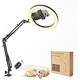 FZYGRAVH 10" LED Ring Light with Overhead Phone Stand, CRI≥95 1200lm Dimmable Lighting, Adjustable Metal Arm with Remote & Phone Holder, for Streaming, Makeup, Zoom Calls, Photography