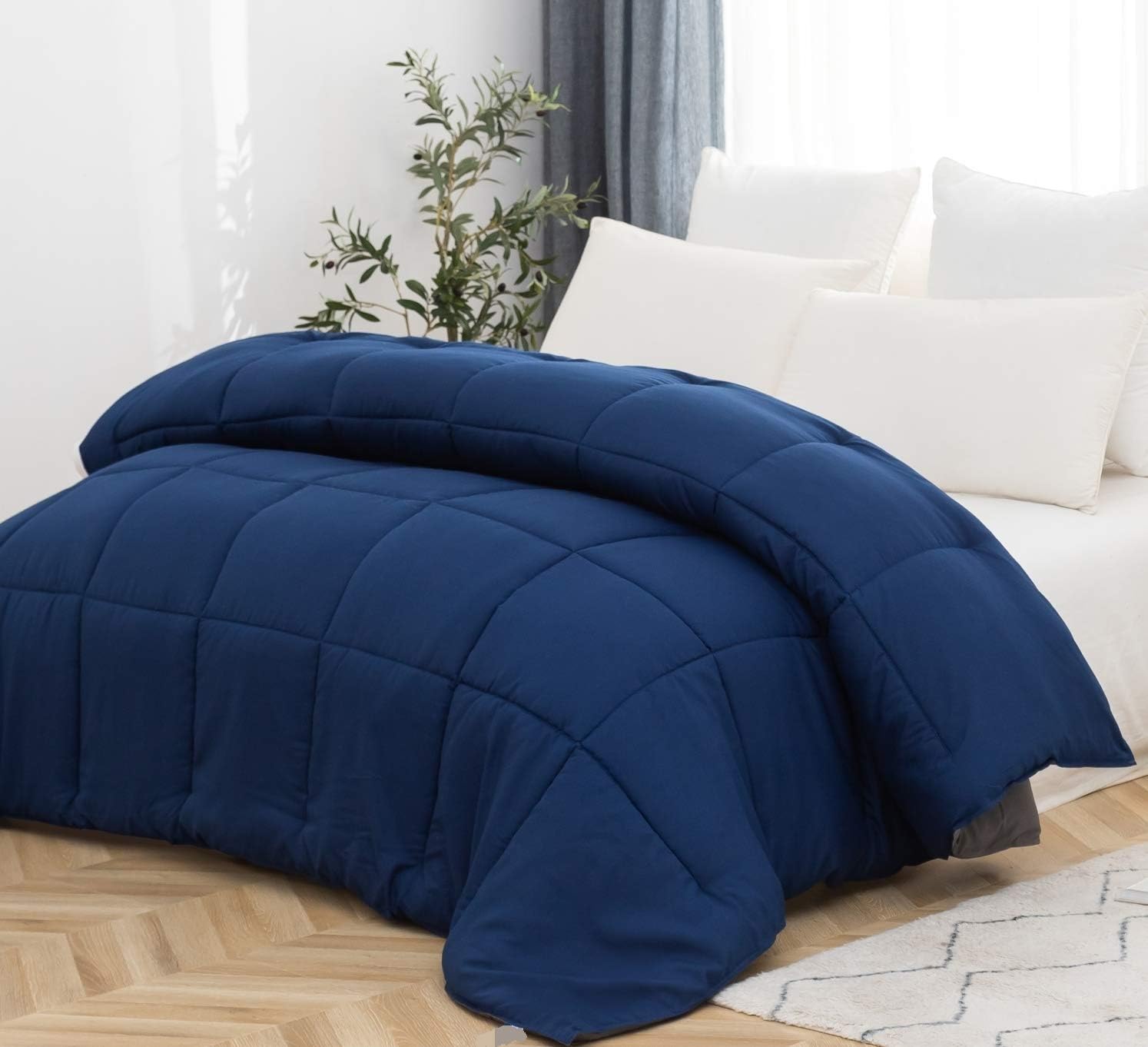 AYASW Comforter Only Brushed Microfiber Ultra Warm Fluffy Winter Duvet Lightweight Twin Size for All Season Navy Blue