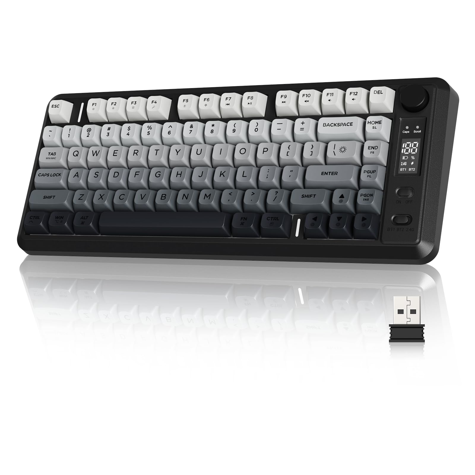 ZIYOU LANG M75 Wireless Gaming Keyboard, RGB Backlit Rechargeable 2000mAh Battery, Small Membrane But Mechanical Feel Keyboard with Smart Display & Knob, PBT Gradient keycaps for PC, MAC-Moonlit Night