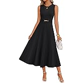 ZESICA Womens Spring Sleeveless Midi Sweater Dress 2026 Summer Casual Pleated A Line Flowy Knit Long Dresses with Belt