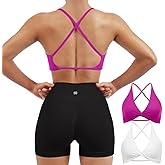 SUUKSESS Women 2 Piece Open Back Strappy Sports Bra Pack Twist V Neck Workout Crops