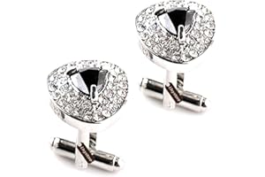 Luxury Black Crystal White Rhinestones Heart Cufflinks for Women Men Shirt, Ltvystore Jewelry Trendy Geometric Cuff Links Buttons with Box