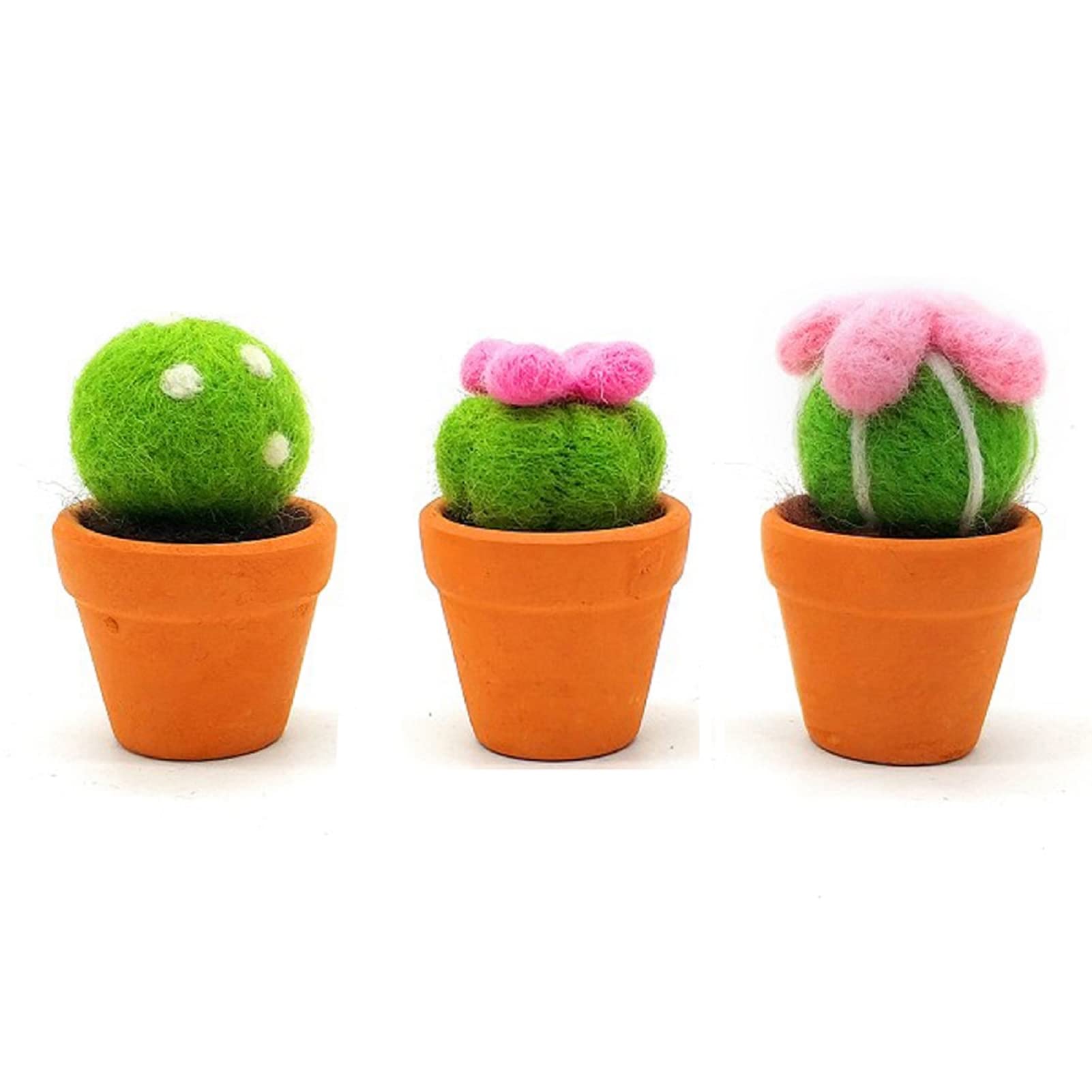 YSZ 3 Pack Cactus Beginner Felting Kits 70's Grade Merino Wool Roving 4x5cm