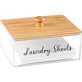 VOTLEVT Acrylic Laundry Sheet Holder with Bamboo Lid, Laundry Detergent Sheet Container/Holder/Dispenser, laundry Room Organi