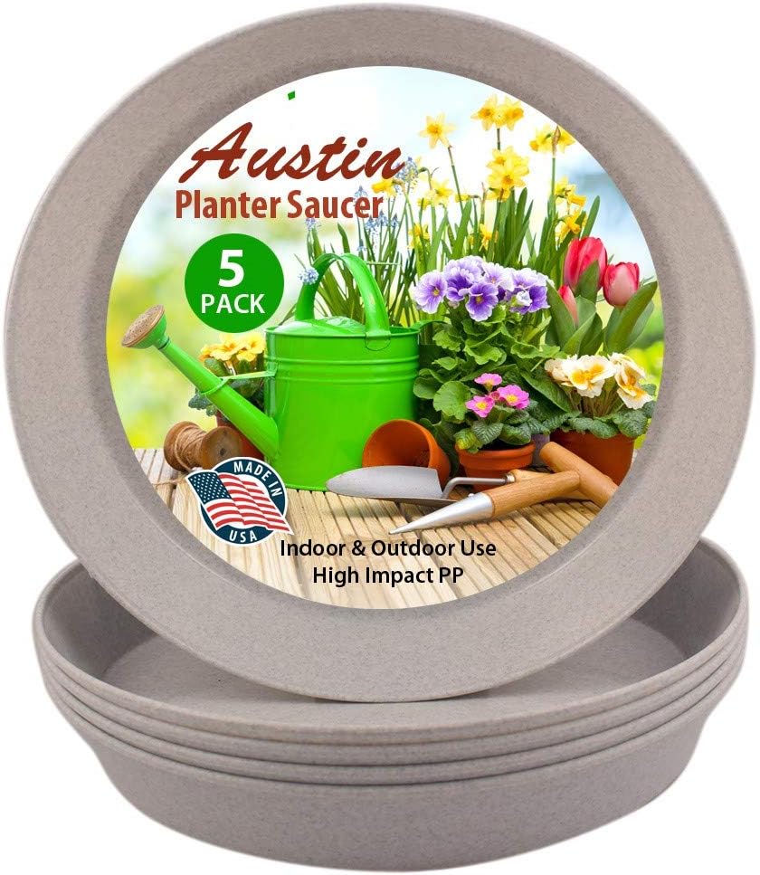 5 inch Case of 5 Austin Planter Granite Polypropylene for Indoor and Outdoor Plant use, Made in USA, Flower Pot Saucer, Planter Drainage Saucer(4.25inch Base Dia.)