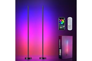 BRILLILUX Corner Floor Lamp, 2 Pack LED Corner Lamp with App and Remote Control, RGBICW 16 Million DIY Colors & 68+ Scene, Music Sync, Color Changing Smart Ambient Light for Living Rooms, Bedrooms, Gaming Room