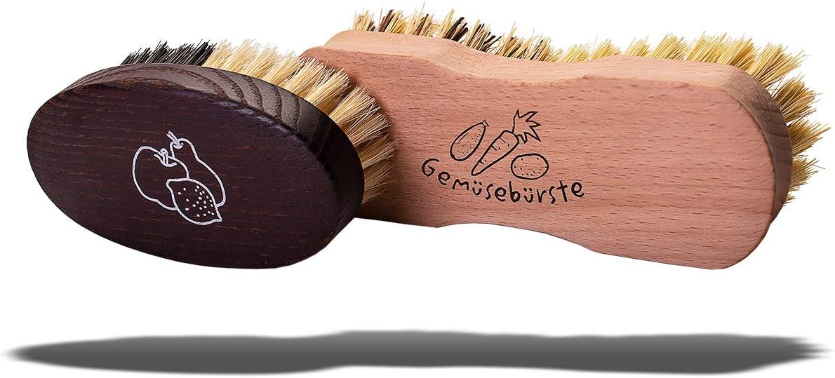 VALENTINO GAREMIFruit & Vegetable Brushes -Set of 2 - Kitchen Sink Cleaning Brush Pair for Washing and Sanitation of Legumes Veggies Produce Citruses – Made in Germany