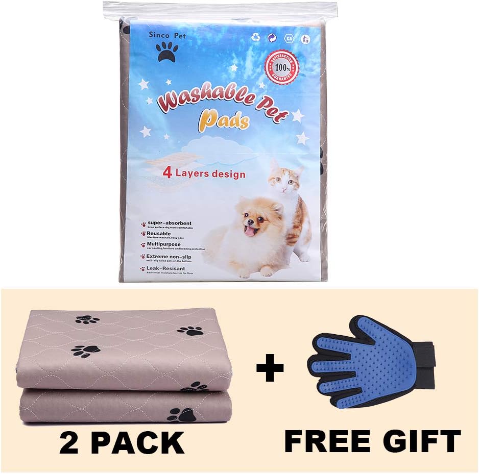 SincoPet Washable Dog Pee Pads + Free Puppy Grooming Gloves, Puppy Pads, Reusable Pet Training Pads, Large Dog Pee Pad (36x41)/Waterproof Pet Pads for Dog Bed Mat/Super Absorbing Whelping Pads : Pet Supplies