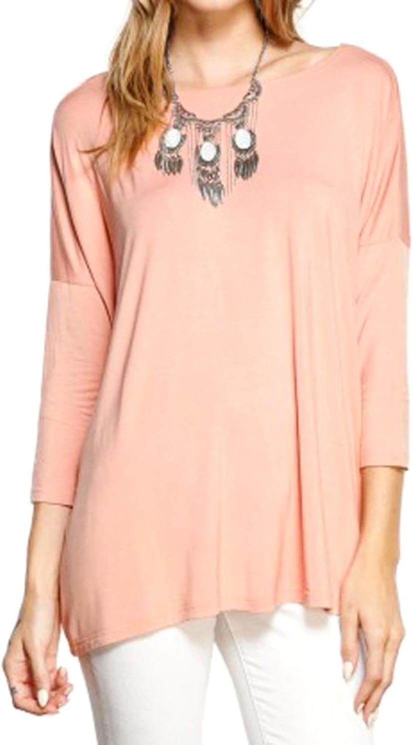 Jack David Piko StyleJack David Women's Famous Top Casual Oversized Soft Loose Fit Drop of Shoulder Boat Neck (3/4 Sleeve & Long Sleeve)