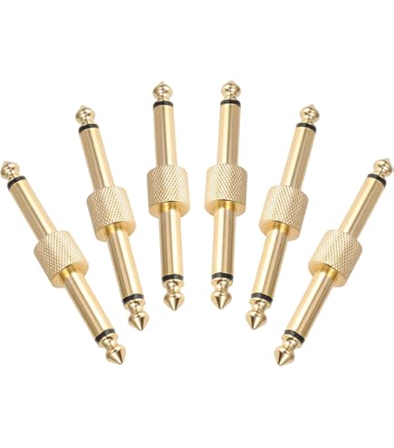 ZdyCGTime Lot De 2 Coupleurs De Pédale Audio Mono Mâle Vers Mâle 2 Pôles 6,35 Mm Pour Pédale D'effet Guitare (doré, 2 Pôles