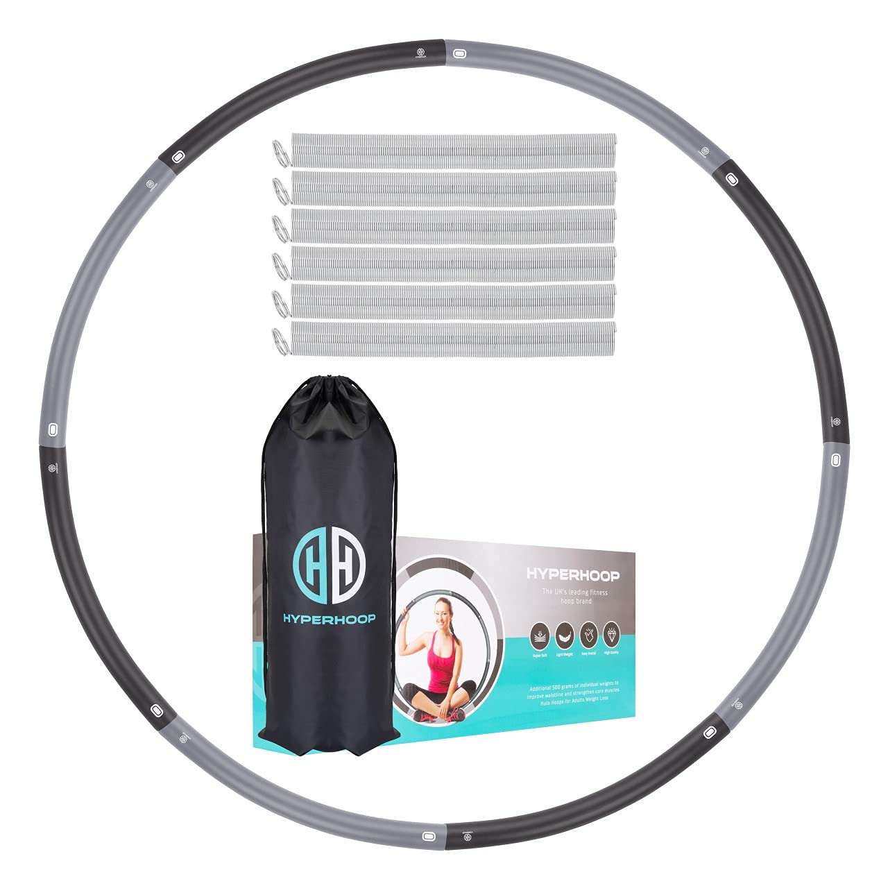 HyperHoopยฎ Revolutionary Weighted Hula Hoop With Weights To Increase Difficulty 1.2kgs - 1.8kgs | Foam Padded Smart Fitness Hula Hoop | Exercise Equipment for Home Use | Adults Exercise & Weight Loss