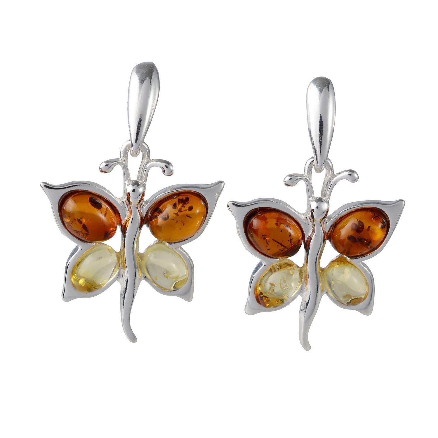 Sterling Silver and Baltic Honey and Lemon Amber Stud Earrings"Butterflies"