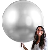 PartyWoo Metallic Silver Balloons 4pcs 36 Inch Large Big Jumbo Giant Silver Chrome Balloons for Graduation Wedding Baby Shower Bachelorette Anniversary Birthday Party Decorations Silver-G102
