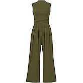 PRETTYGARDEN Womens Summer Jumpsuits Dressy Casual One Piece Outfits Sleeveless Mock Neck Wide Leg Pants Rompers with Pockets