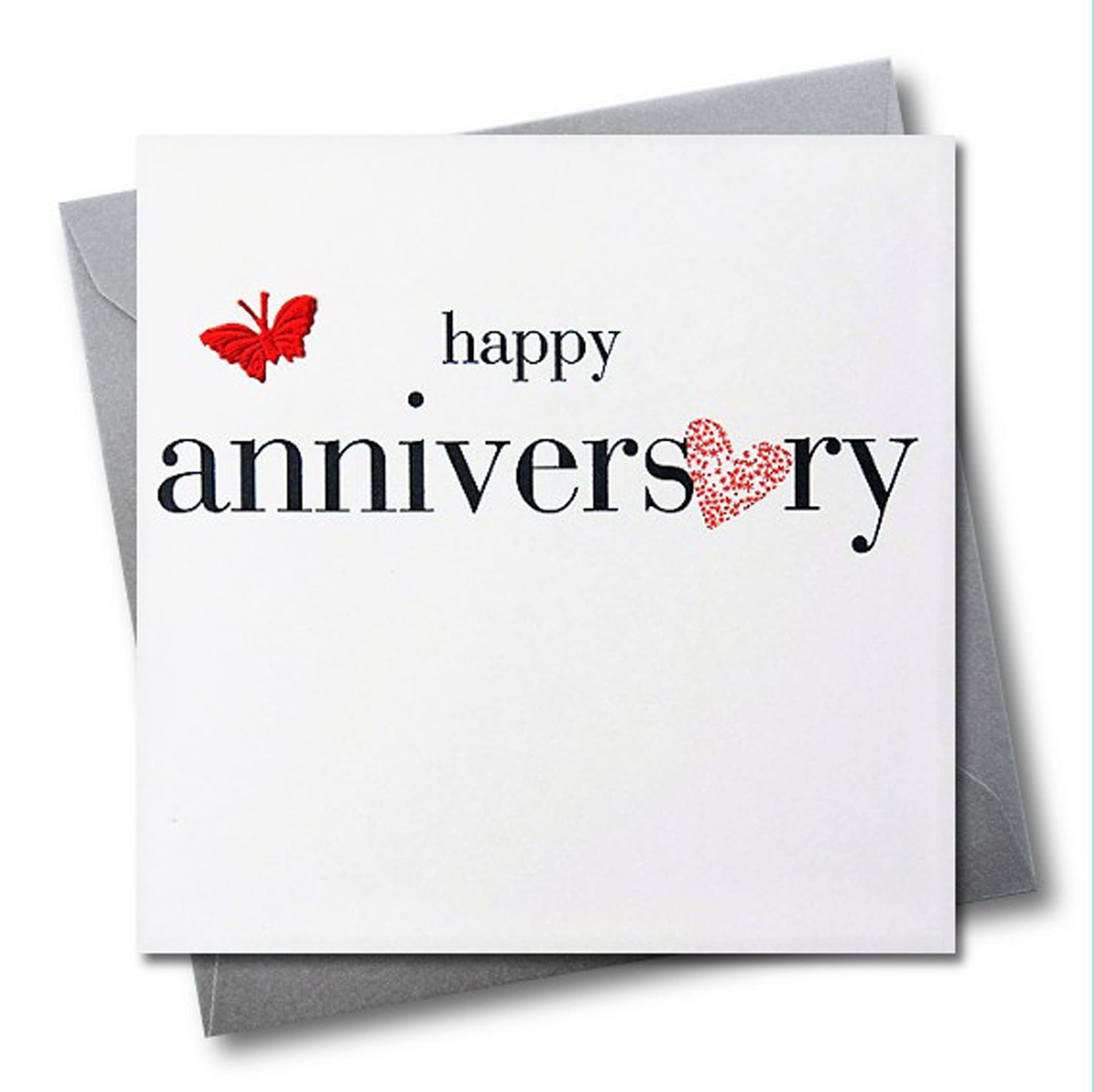 Claire Giles Greeting Cards, Wedding Anniversary Card, Heart design Wedding Anniversary Greeting Card, Embellished with a Fabric Butterfly
