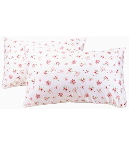 WINLIFE Taie d'oreiller matelassée 100% coton à imprimé floral Housse d' oreiller (Standard, Rose poudré