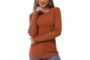 Newshows Women's 2025 Fall Sweater Long Sleeve Knit Crew Neck Lightweight Button Stretch Pullover Casual Tunic Tops