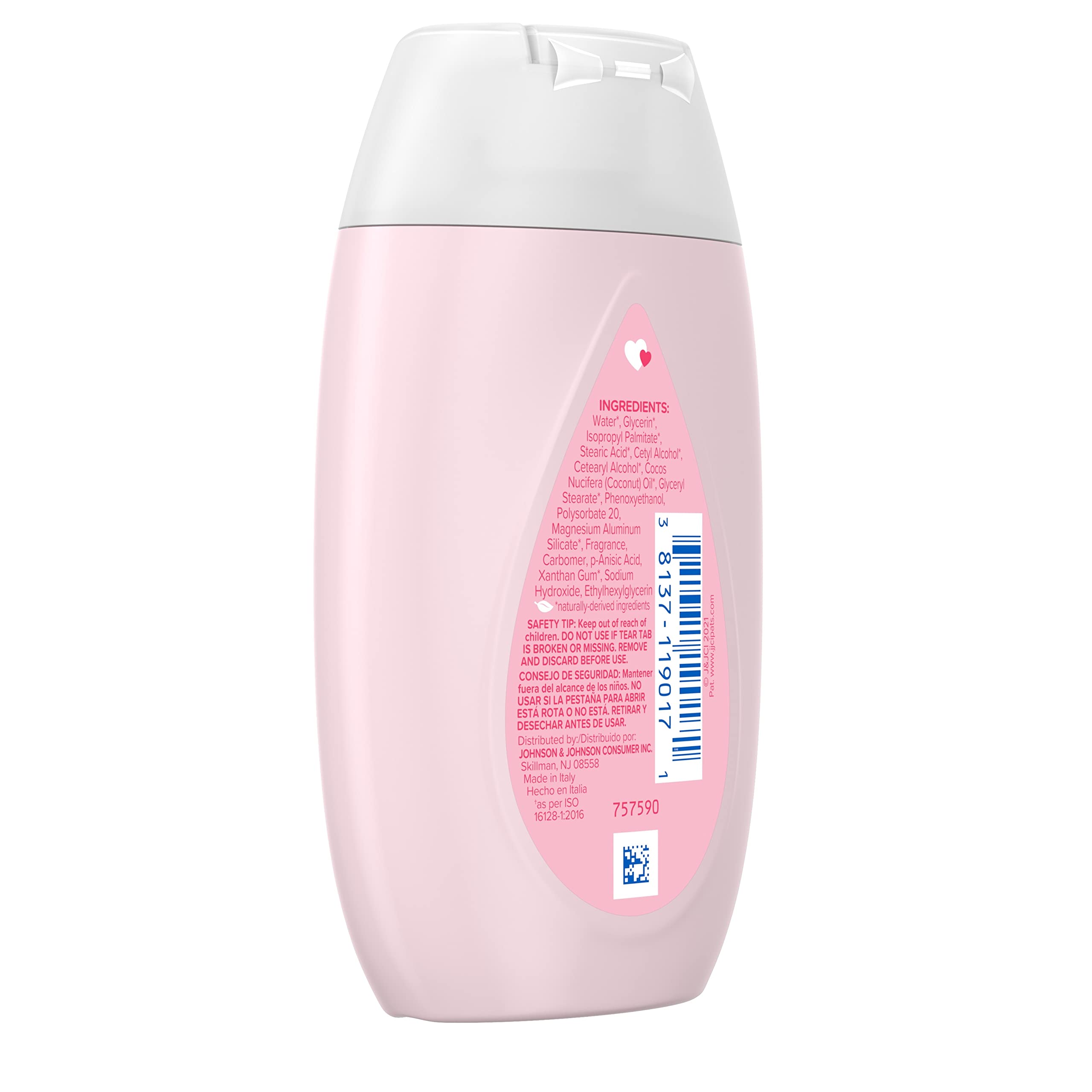 Johnson's Moisturizing Mild Pink Baby Lotion with Coconut Oil for Delicate Baby Skin, Dye-Free, Hypoallergenic & Dermatologist-Tested, Baby Skin Care, 3.4 fl. oz