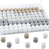 Lovyomi 95pcs 14mm Hexagon Silicone Beads for Keychain Making Mix Color Bulk Polygon Silicone Beads for Pens and Bracelet Crafts(White)