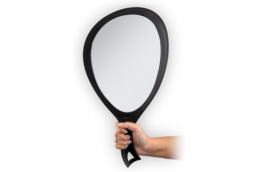 Zadro Salon Professional Extra Large Hand Mirror with Handle, 10″ W x 19″ L, Multi-Purpose Oval Handheld Mirror with New Distortion-Free Reflection (1, Black, Large (Pack of 1))