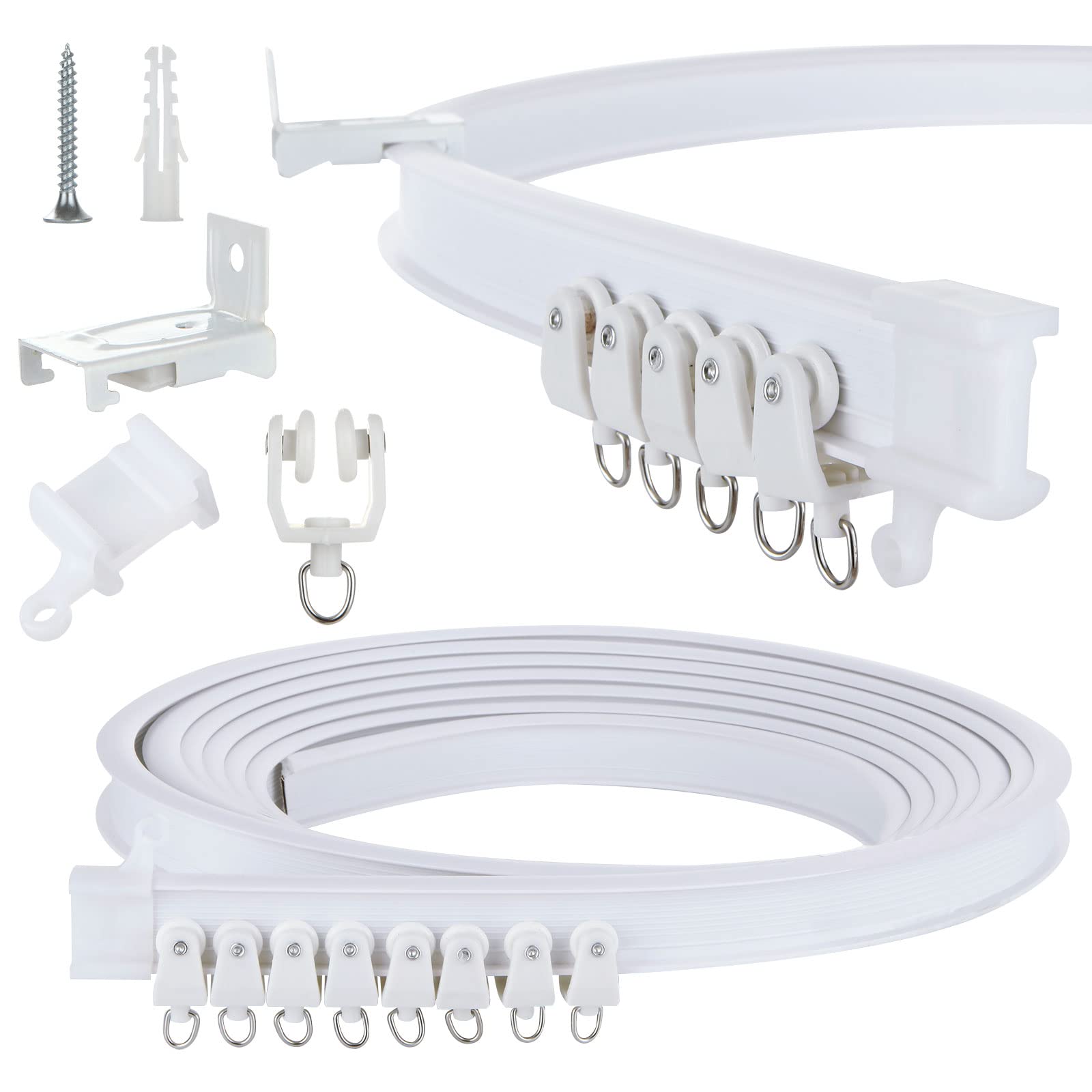 GOYADA Bendable Curtain Track for Bay Windows, 5M/16.4FT Flexible Wall Ceiling Mounted Curtain Track, Heavy Duty Plastic Curtain Rail Track, Curtain Tracks and Fittings, Room Divider Curtain Rail