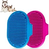 Aoche Dog Bath Brush Pet Bath Comb Brush Soothing Massage Rubber Comb 2pcs with Adjustable Ring Handle for Long Short Haired Dogs and Cats (Blue+Rose)