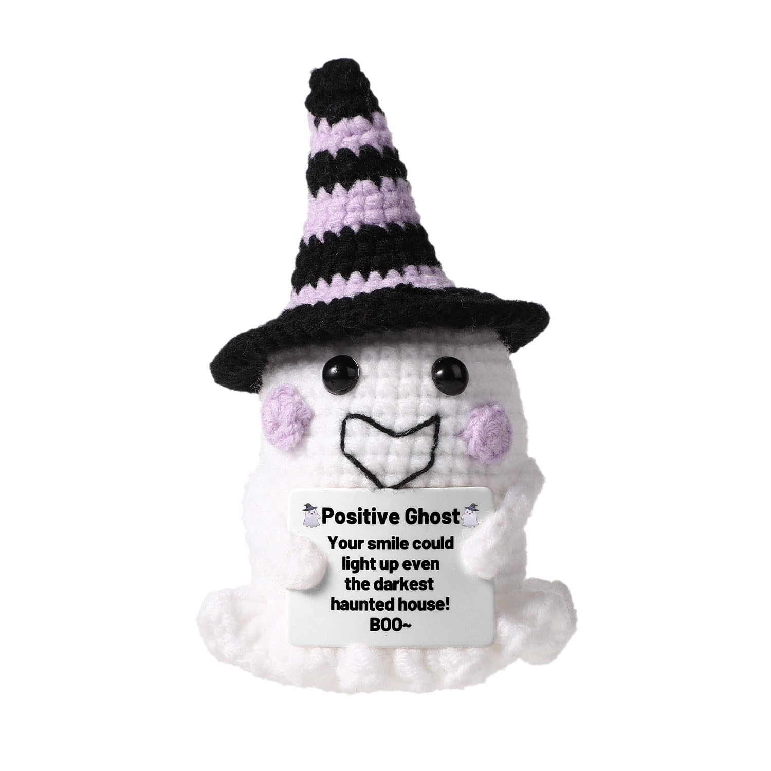 TOYMIS Halloween Crochet Ghost, Positive Ghost with Witch Hat Crochet Potato Knit Ghost Decor Wool Crochet Doll Encouragement Gift for Halloween Party Decoration Favor