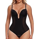 JOYSHAPER Women Shapewear Bodysuit Built in Bra Tummy Control U Plunge Backless Body Shaper Bra Thong Body Suits