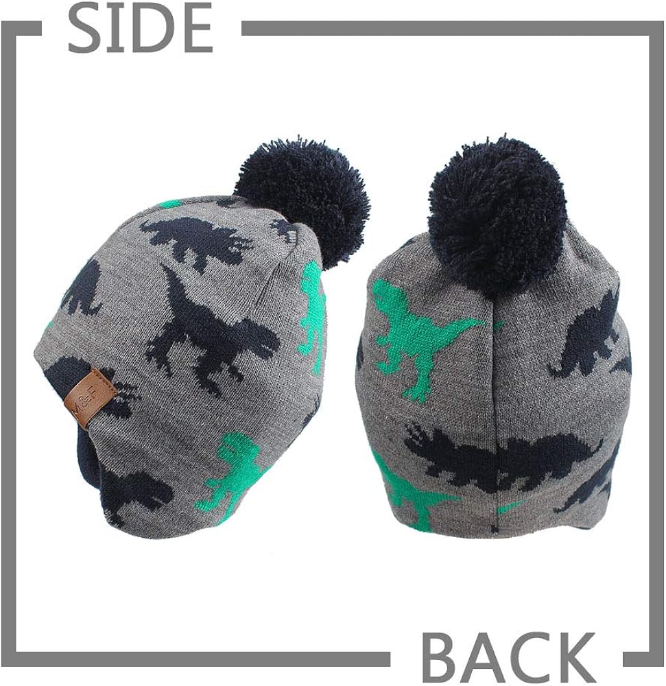 Knitted Baby Hat Scarf Set Winter Warm Boys Girls Beanie Fleece Lining Toddler Kids Hat with Pompom: Clothing