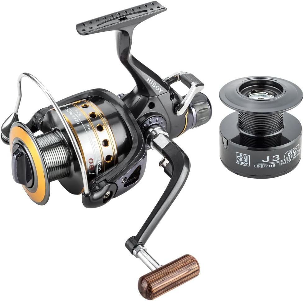 FYSHFLYER Spinning Fishing Reel 9+1BB Aluminum Spool Front & Rear Drag Carp Reel Wooden Knob Fishing Reel+ 1 Free Spare Plastic Spool;2000-6000 Series Available