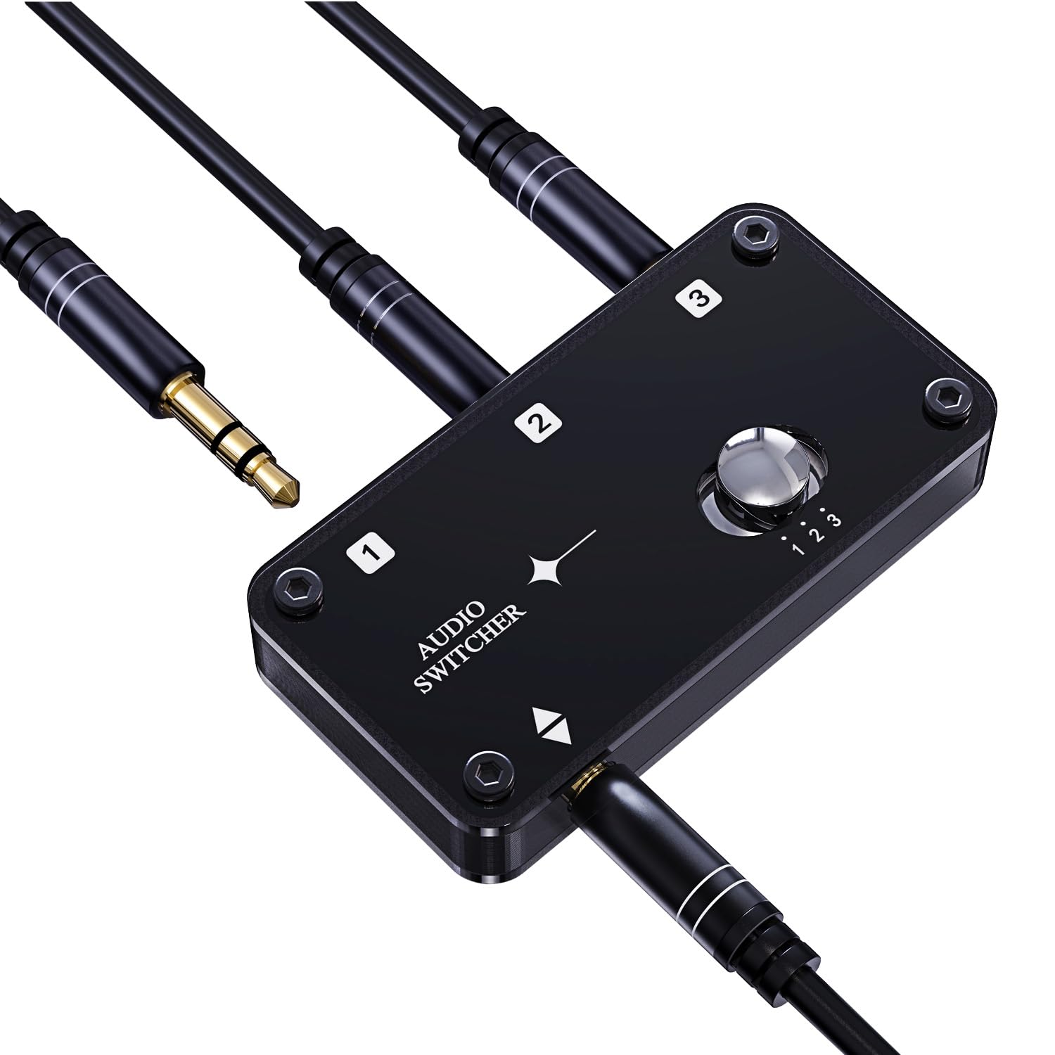 COOIDEA 3.5mm Stereo Audio Switcher - Support 1 In 3 Out or 3 In 1 Out with Audio Cable, 3 Port AUX Speaker Selector for PC, Phone, Laptop, Headphone