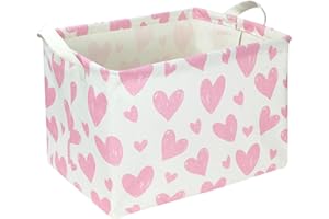 NTAOHAMPER Rectangular Pink Heart Fabric Storage Basket, Books Box, Lovely Storage Trunk, Room Decor, Gift Basket(Pink Heart)