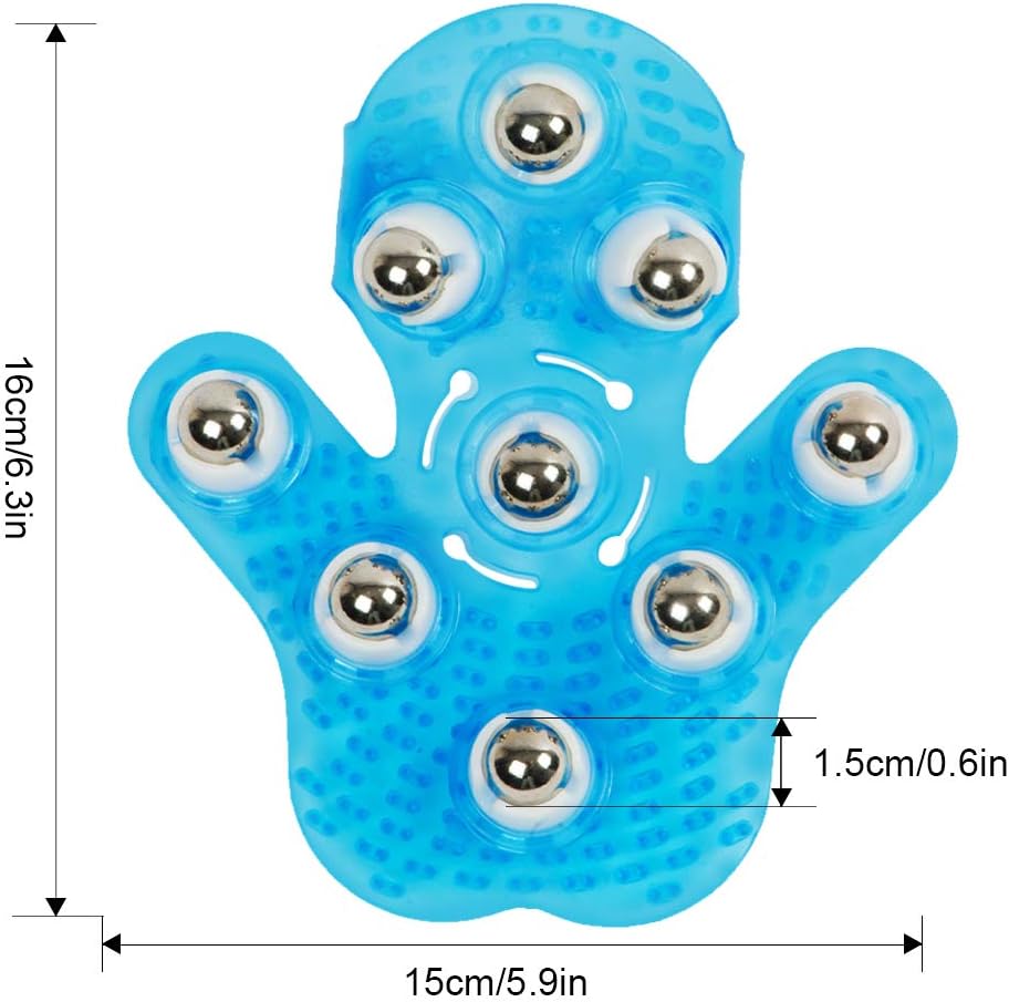 Boseen Hand Held Massager for Muscle Back Neck Joint Foot Shoulder Leg Pain Relief - Palm Shaped Massage Glove Full Body Massage Tool with Roller Ball Massager Essential Oils with Portable Design Blue: Health & Personal Care