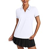 3rd hill Women's Polo Shirts Short Sleeve UPF 50+ Sun Protection V Neck Golf Tennis Collared Work Tops Dry Fit