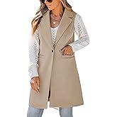 IDEALSANXUN Womens Long Wool Vest Fall Winter Sleeveless Blazer Trench Coat