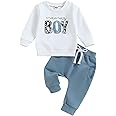 Toddler Baby Boy Clothes Mamas Boy Fall Winter Outfit Long Sleeve Letter Sweatshirt Plaid Jogger Pants Newborn Set