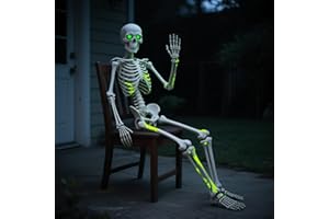 Oddwaxs 5.4Ft Life Size Halloween Skeleton - Posable with Glowing Eyes & Luminescent Paint, Full Body Life-Like Bones for Indoor Outdoor Halloween Decorations