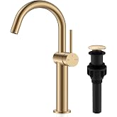 KENES Champagne Bronze Vessel Sink Faucet, 1 Handle Tall Bathroom Faucet | Vessel Bowl Faucet with Pop Up Drain &amp; Supply Lines, Lead-Free cUPC &amp; NSF Certified, 1 Hole Faucet for Vanity RV Restroom