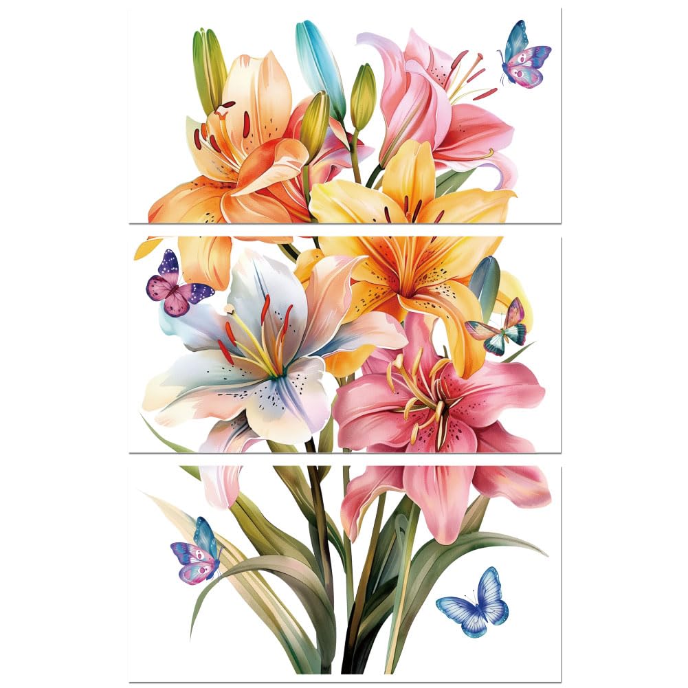 Peacoblue Rub on Transfer Decals for Furniture Crafts Decor 6"x12", 3Pcs Beautiful Lily Waterproof UV DTF Transfer Decals Sticker for Dresser Lingerie Chests Drawer Glass Porcelain Wood Plastic