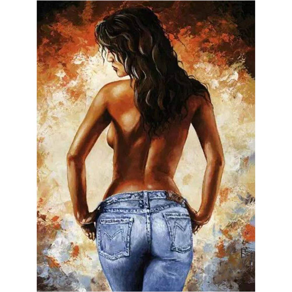 ABEUTY Paint by Numbers Kits Girl with Jeans Without Frame, DIY Number Painting Canvas Wall Art 40x50cm (No Frame, Women)