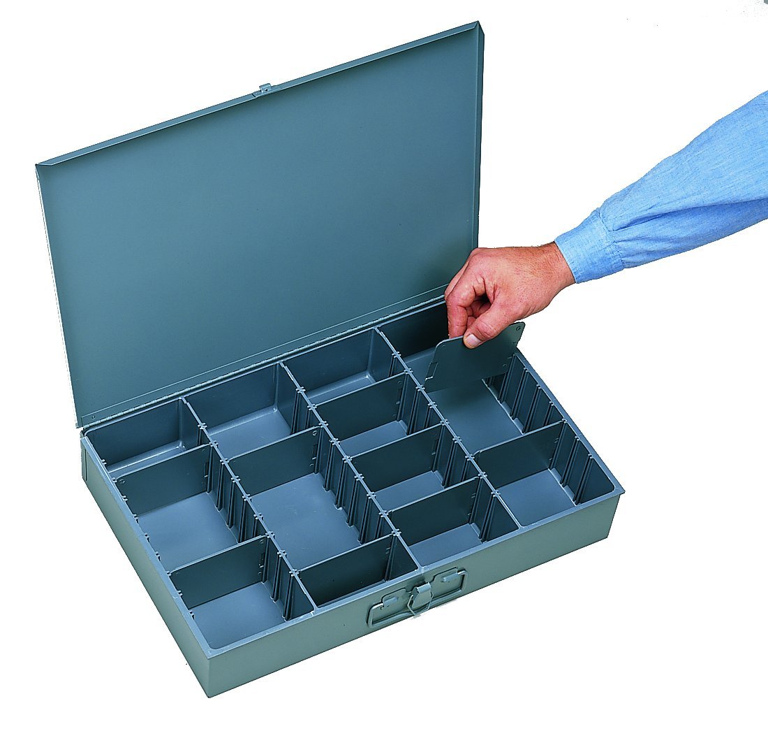 Durham 119-95 Prime Cold Rolled Steel Large Adjustable Compartment Vertical Box, 12-5/32" Length x 18-11/32" Width x 3-5/32" Height, Gray Powder Coat Finish
