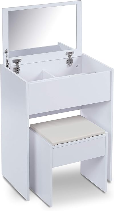 Ts Ideen Schminktisch Frisiertisch Frisierkommode Schminkkommode Schlafzimmer Kommode Mit Spiegel Und Hocker In Weiss Modern Amazon De Kuche Haushalt