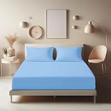 Aspire Homeware Double Fitted Sheet 25 cm Deep Light Blue Hotel Quality view 2
