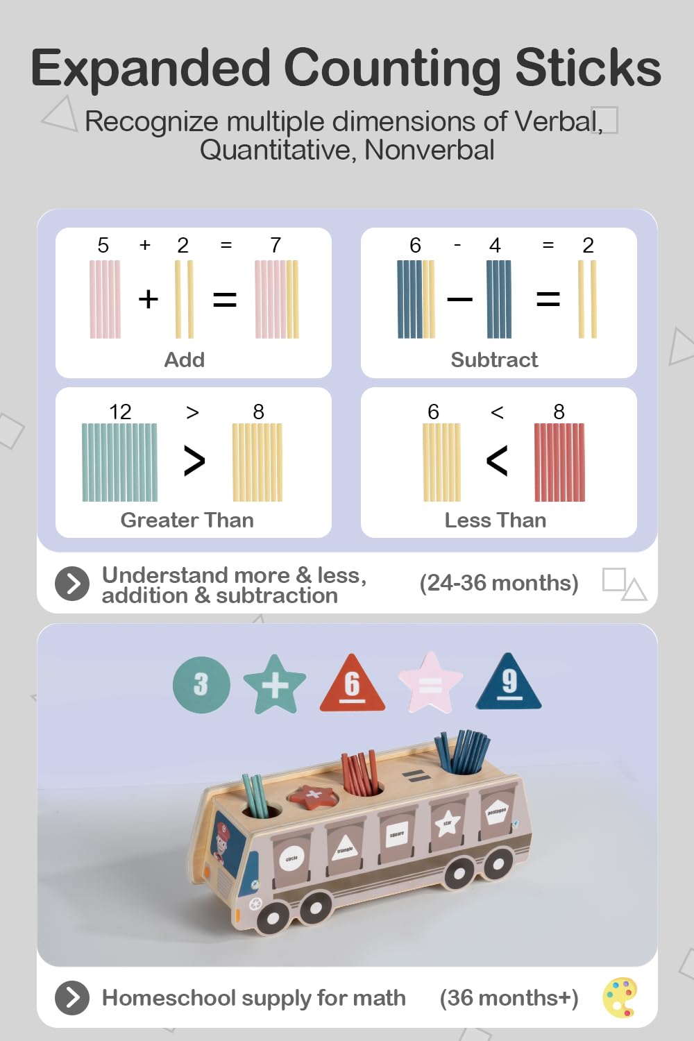 Wooden Toy for Toddlers 2-3 Boys Girls, Color & Shape Sorting Toys for 2 3 Year Old Gifts with Question Cards, Number Blocks & Sticks