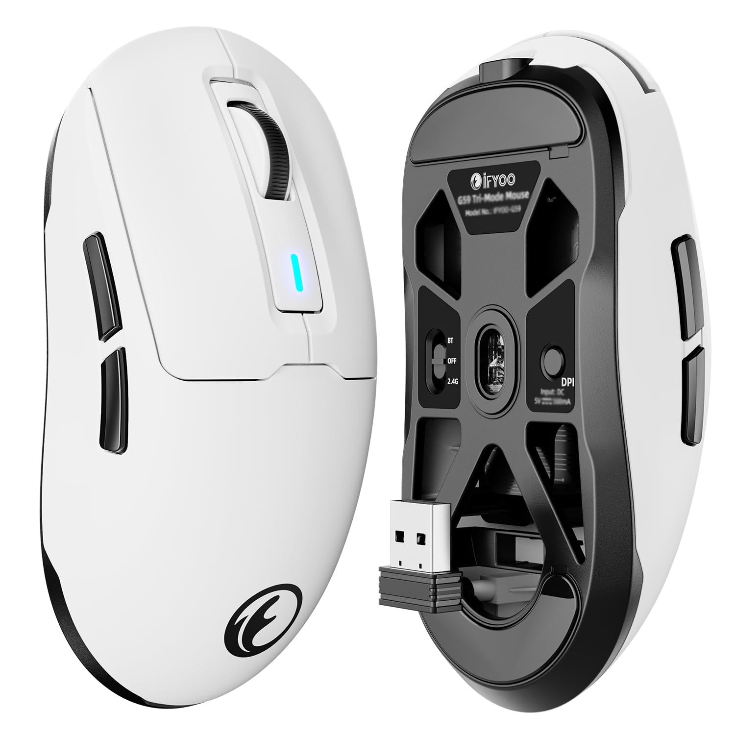 Photo 1 of IFYOO G59 2.4G/BT/Wired Wireless Gaming Mouse, Rechargeable USB Type-C Wireless Game Mouse, 6 Adjustable DPI, Max 8000 DPI, 60g Lightweight, 6 Programmable Buttons, PC Computer Laptop, Win 11 10, Mac