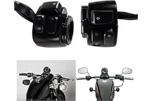 POSENG 1 Pair Motorcycle 1" Handlebar Switches Control and Wiring Harness with 1996-2012 Harley Softail Dyna Sportster V-Rod（Black）