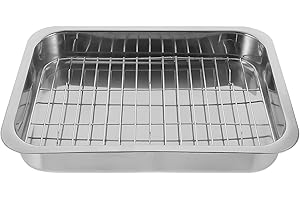 EPIGEIST Stainless Steel Rectangular Roasting Pan with Rack 33x23x5cm Oven Tray Set for Kitchen Baking