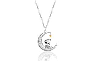 Peanuts Womens Snoopy Moon Cubic Zirconia Necklace 18" -18k Gold Flash Plated Snoopy Necklace Official License