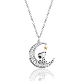 PEANUTS Womens Snoopy Moon Cubic Zirconia Necklace